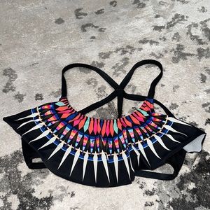 Victoria Secret Pink black colorful flounce strappy back top